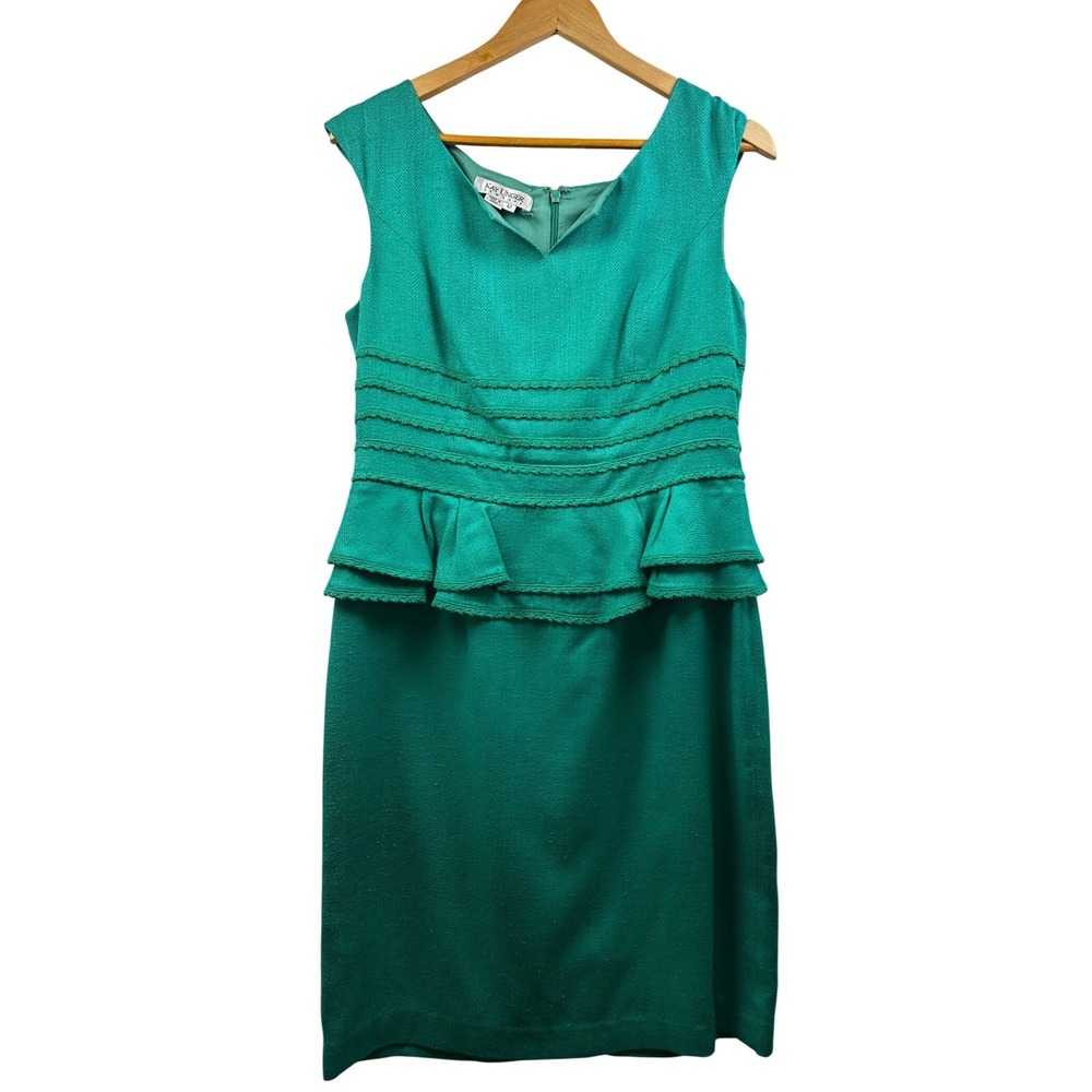 Kay‎ Unger Dress Women Sz 12 100% Silk Peplum Sheath Green Classic Occasionwear
